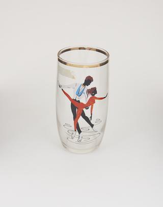 Figure skater drinking glass from the 1950s