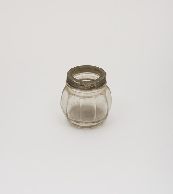 Incomplete glass and metal mustard pot, lid missing, British