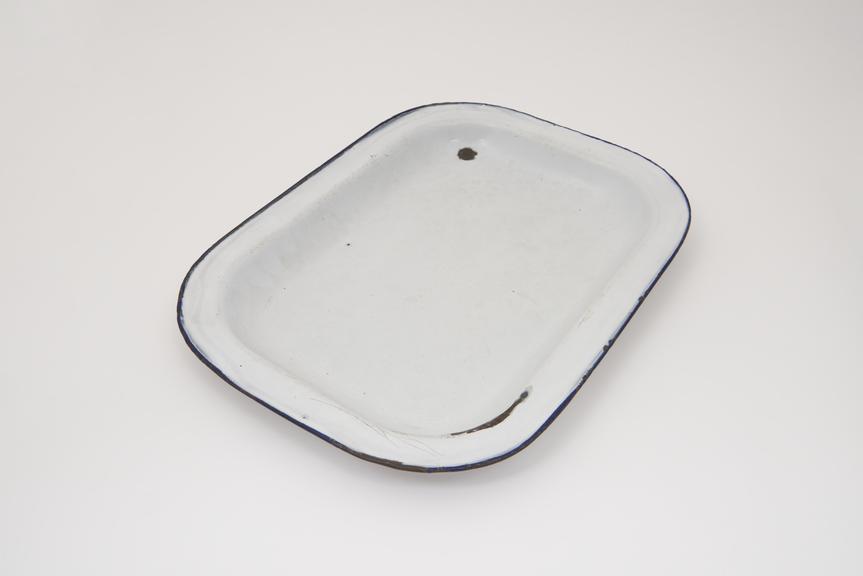 White rectangular enamel metal platter