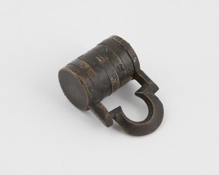 Brass combination puzzle padlock, 19th century