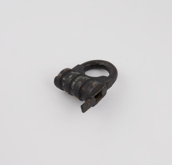 Barrel lock, black iron, 2 1/4 inch wide x 5/8 inch high