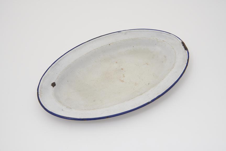 White oval enamel metal platter