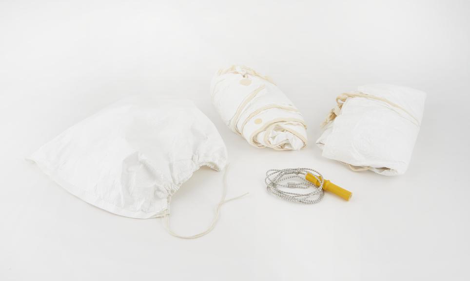 Bag containing two radiosonde parachutes, c.1980's.