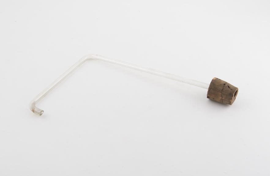 Glass rod, with two right-angled bends, and fitted cork stopper