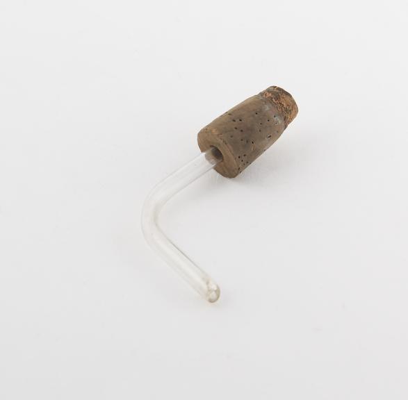 Glass rod, with right-angled bend, and fitted cork stopper