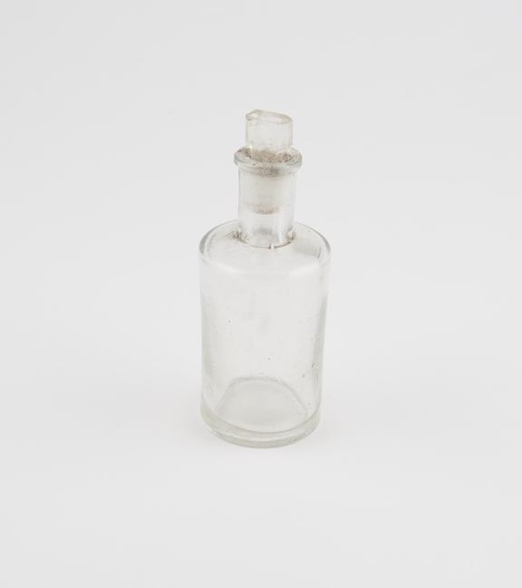 Glass weighting bottle and stopper, H: 130mm x W: 60mm, British