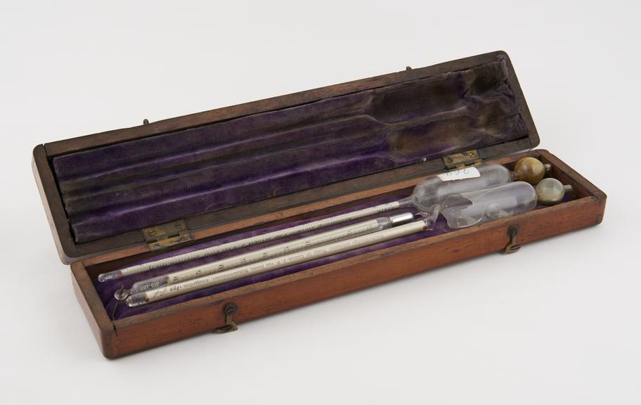 Hydrometer set in wooden case by J.F