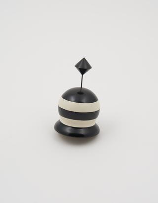 Black and white striped middle-ground buoy with black double cone topmark