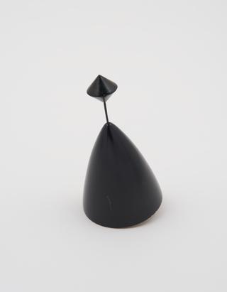 Black starboard-hand buoy with black double cone topmark