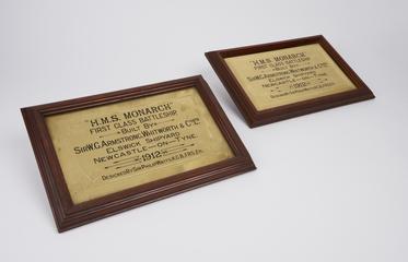Two glass plaques for model of the HMS Monarch