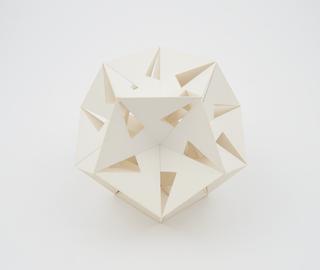 Polyhedron model showing the icosahedron and one of its 58 stellations