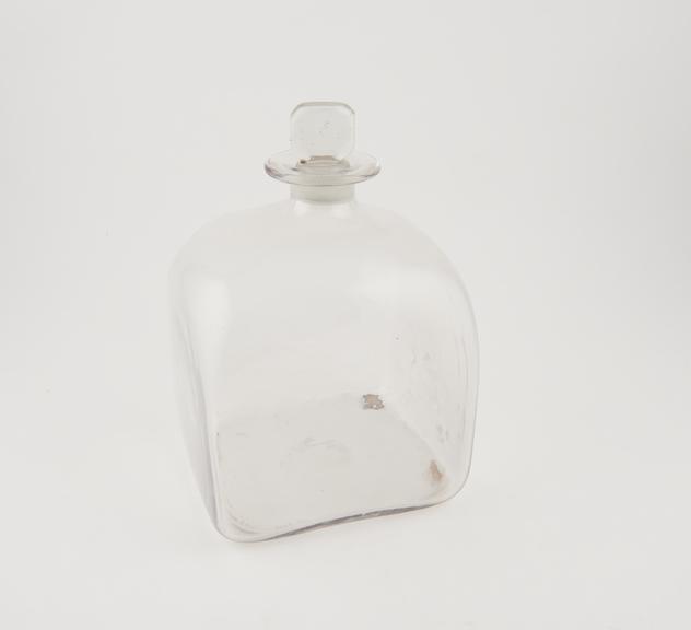 Large Faraday glass reagent bottle, square shape