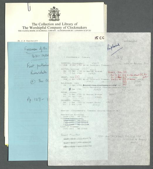 Dr. J. A. Chaldecott collection on scientific instrument makers