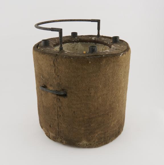 Brass calorimeter wrapped in thick felt used by M. Berthelot