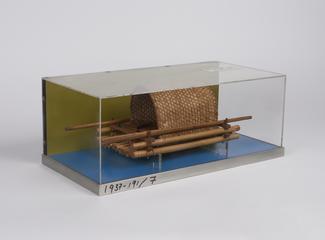 Model of bamboo raft with bamboo canopy