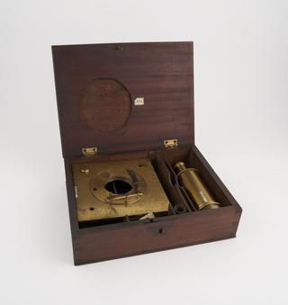 Microscope components in fitted wooden case