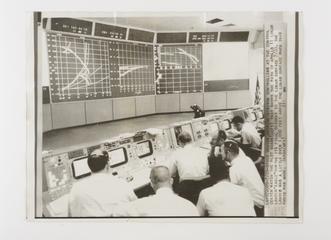 Photograph of Mission Controllers at the Control Center, Space Center Houston