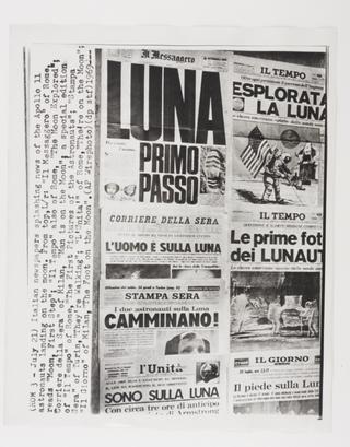 Photograph of Italian newspapers splashing news of the Moon landing