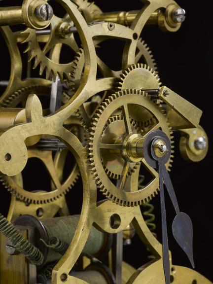 Synchronome self-winding action, on mahogany base