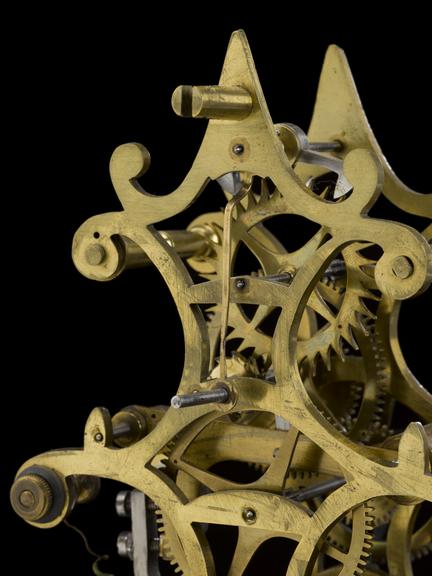 Synchronome self-winding action, on mahogany base