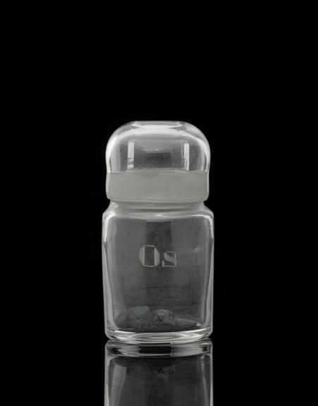 Glass-stoppered bottle containing osmium (element)