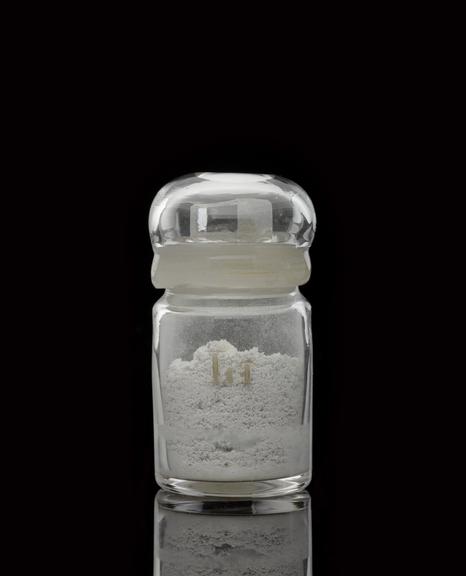 Glass-stoppered bottle containing lithium