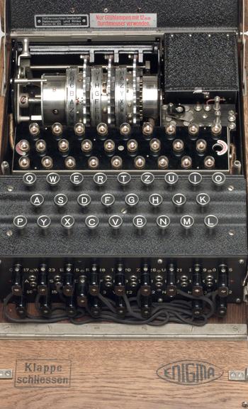 Three-ring Enigma cypher machine in oak wood transit case | Science ...