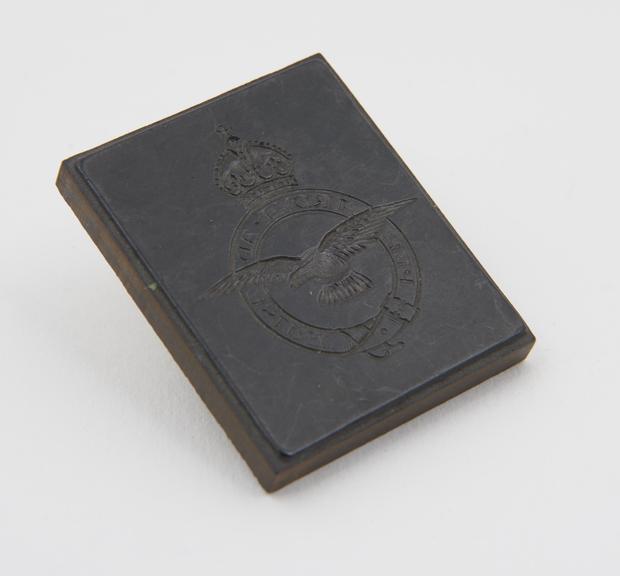 Thermosetting embossing die depicting the arms of the Royal Air