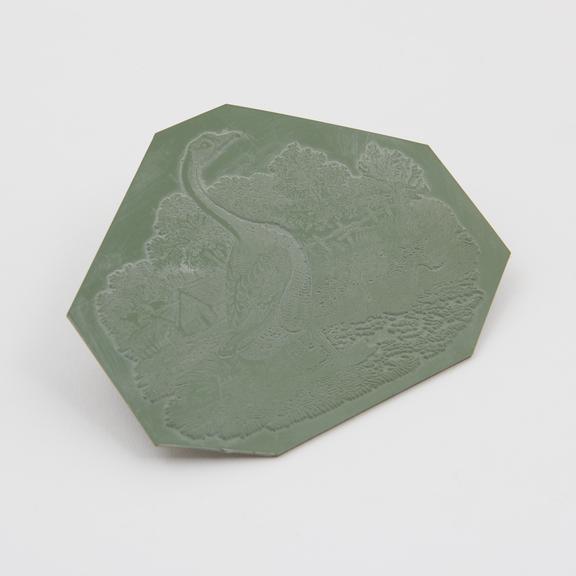 Thermoplastic stereotype of an engraving depicting a swan in