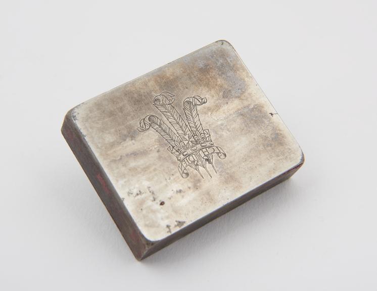 Steel stamping die showing Prince of Wales feathers