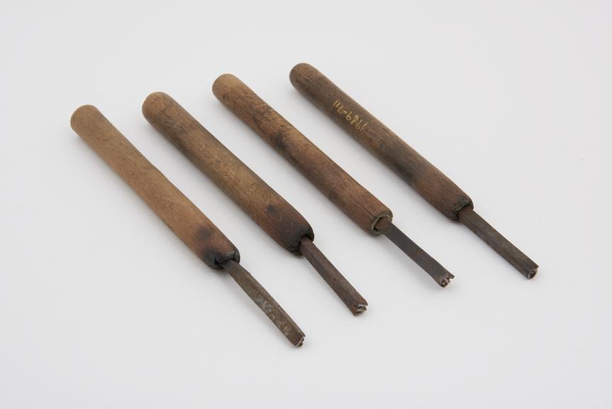 Four bookbinder's hand letter punches c