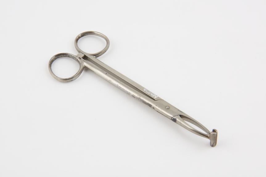 Haemorrhoidal forceps, steel, plated, T-shaped heads, 1880-1920