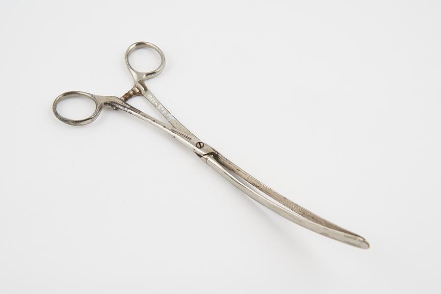 Curved intestinal clamp forceps, nickel-plated