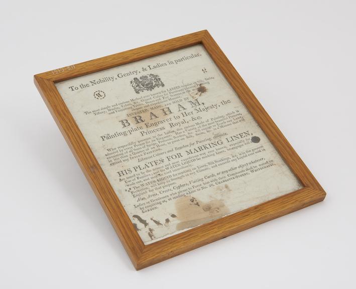 Framed paper advertisement for Braham Company of Whitechapel