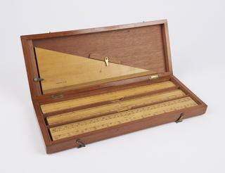 Plotting scales in wooden box belonging to Major J F Doelberg