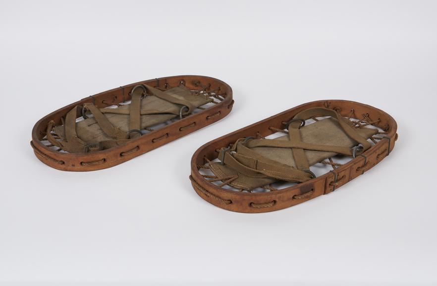 Wooden canvas sugar shoes (1 pair), c. 1940 (TLM 141 A & B)