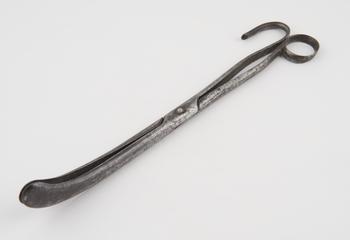 Large pair of curved lithotomy forceps with cross-action shanks