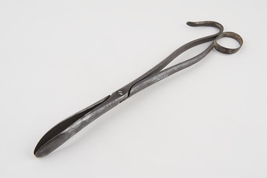 Large, curved lithotomy forceps with cross-action shanks, steel