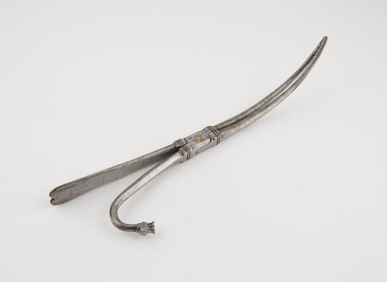 Lithotomy forceps, steel, with decorated handle, European