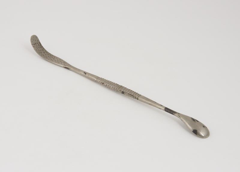 Forgusson's double-ended lithotomy scoop with one flat curved