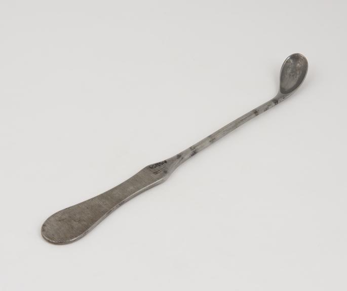 Clover's lithotomy scoop with spoon-shaped blade curved