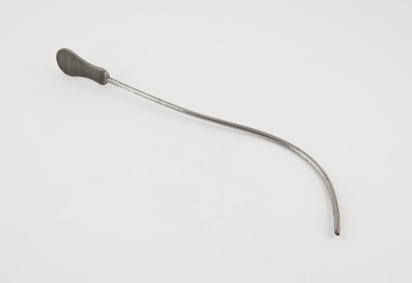 Curved lithotomy staff with median groove, steel, by Evans, c