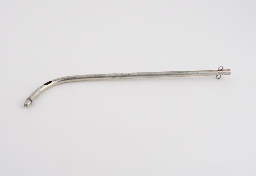 Large bole silver-plated catheter with curved proxinal end, c