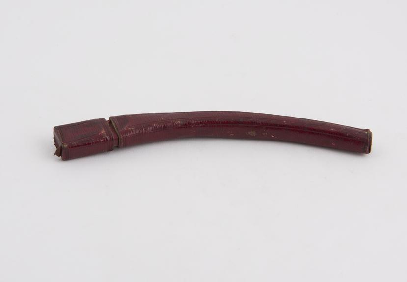 Silver, curved female catheter, with stylet, in case, c. 1830