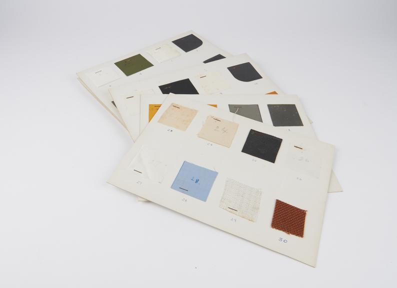 9 sample cards showing square samples of fabrics