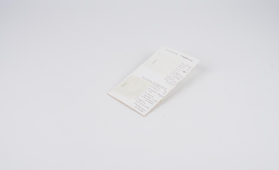 Sample card showing 2 samples of Glider fabrics (white)