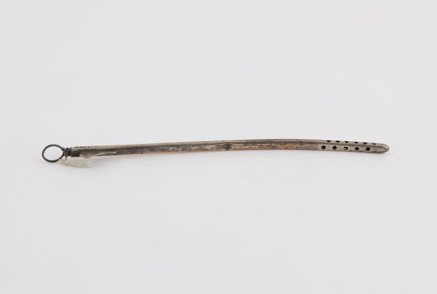 Silver female catheter with stylet, hallmarked, c. 1840