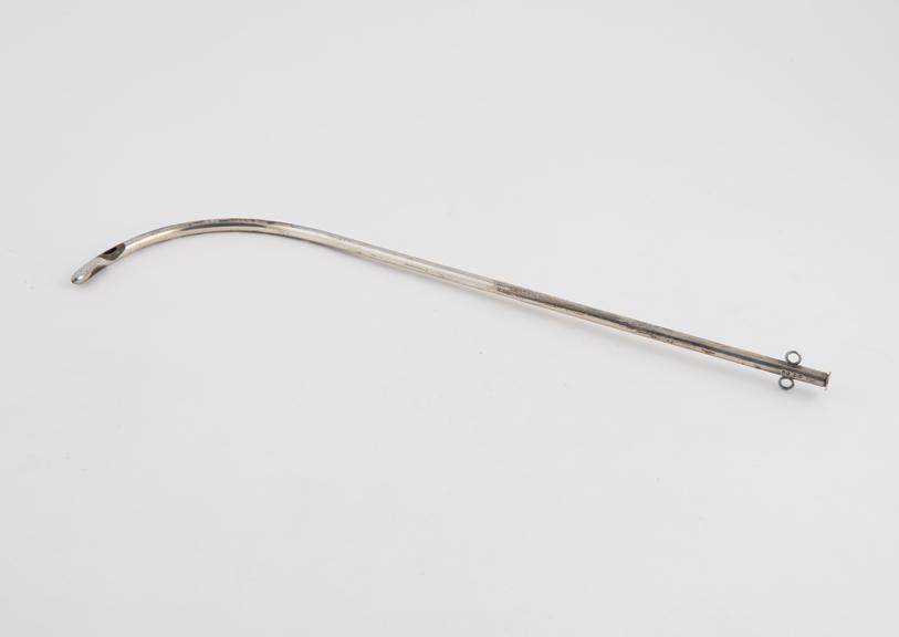 Silver-plated catheter with proximal curve and stylet in situ