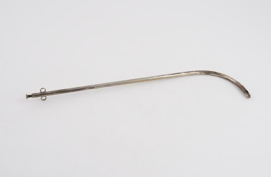 Silver catheter, long proximal curve, with stylet, c. 1860