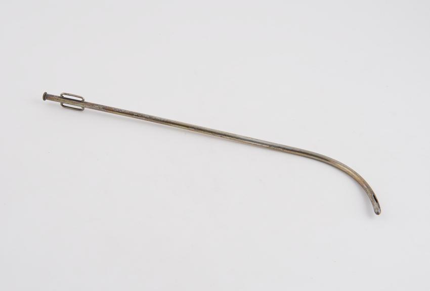 Silver catheter with proximal curve, and stylet in situ